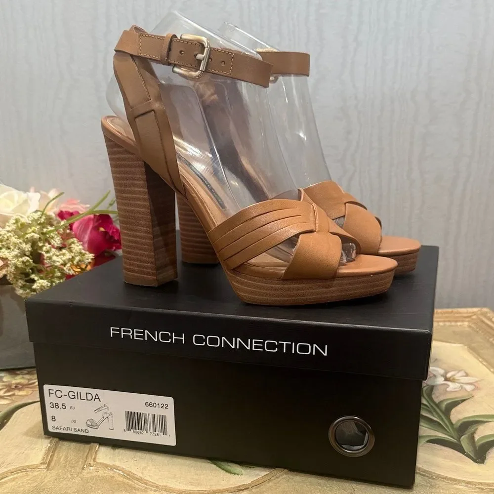 French Connection Gilda Safari Sand Platform Sandals Neutral Sz 8